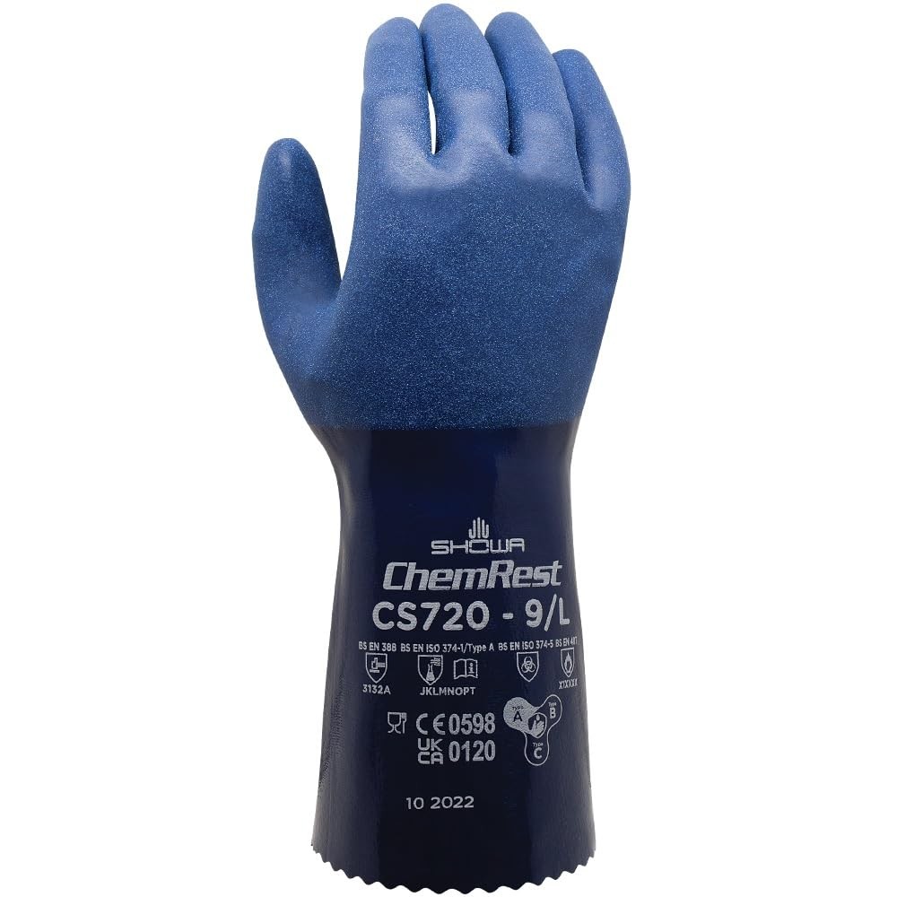 CS720 Double Coated Nitrile Chemical Resistant Safety Gloves with Poly Liner for Maximum Protection