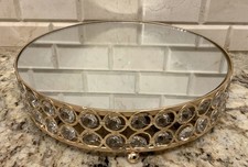 Gold 10" Round Mirror Footed Cake Stand with Crystals for Weddings Parties