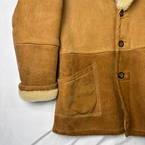 Vtg Ice Age Shearling Coat 70s Mens Medium Brown Suede Leather Rancher Jacket image 5