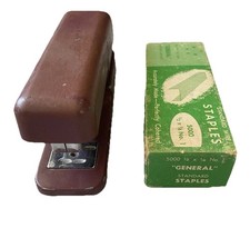 Vtg Brown Stanley Bostitch 2100 Stapler W/vintage Staples.
