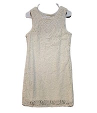 Cottagecore Ivory Crochet Knit Dress Womens Large Lined Retro Prairie Grandma