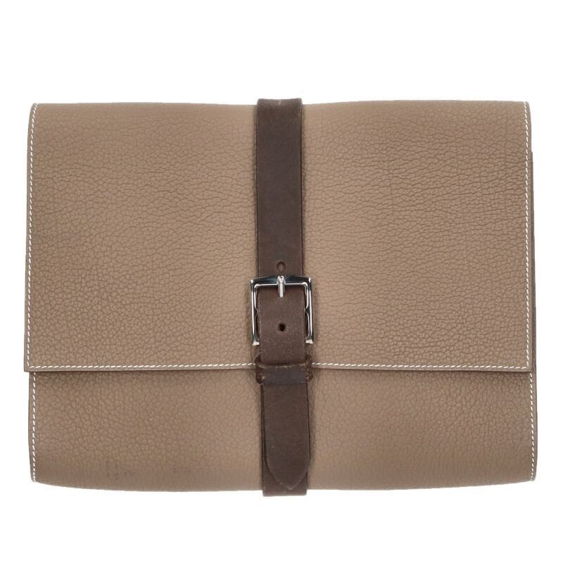 Hermes Pochette Etriviere T Clutch Bag Etoupe Fjord Leather Engraved SV Hd 631704