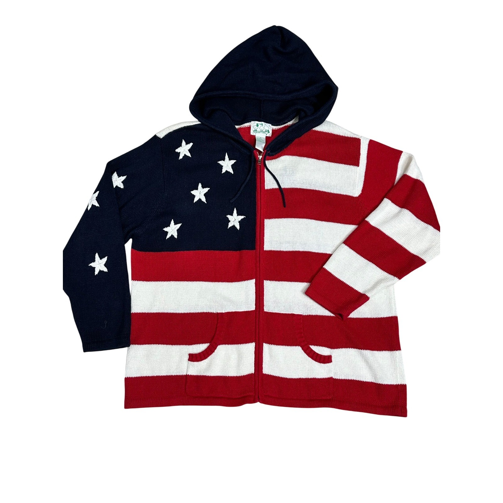 Quacker Factory Sweater Zip up Hoodie 1X Red White Blue American Flag Stars