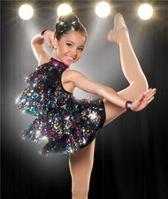 Dance Costume AWCT 18978 Intermediate Child Multi Ruffles Jazz Sequin