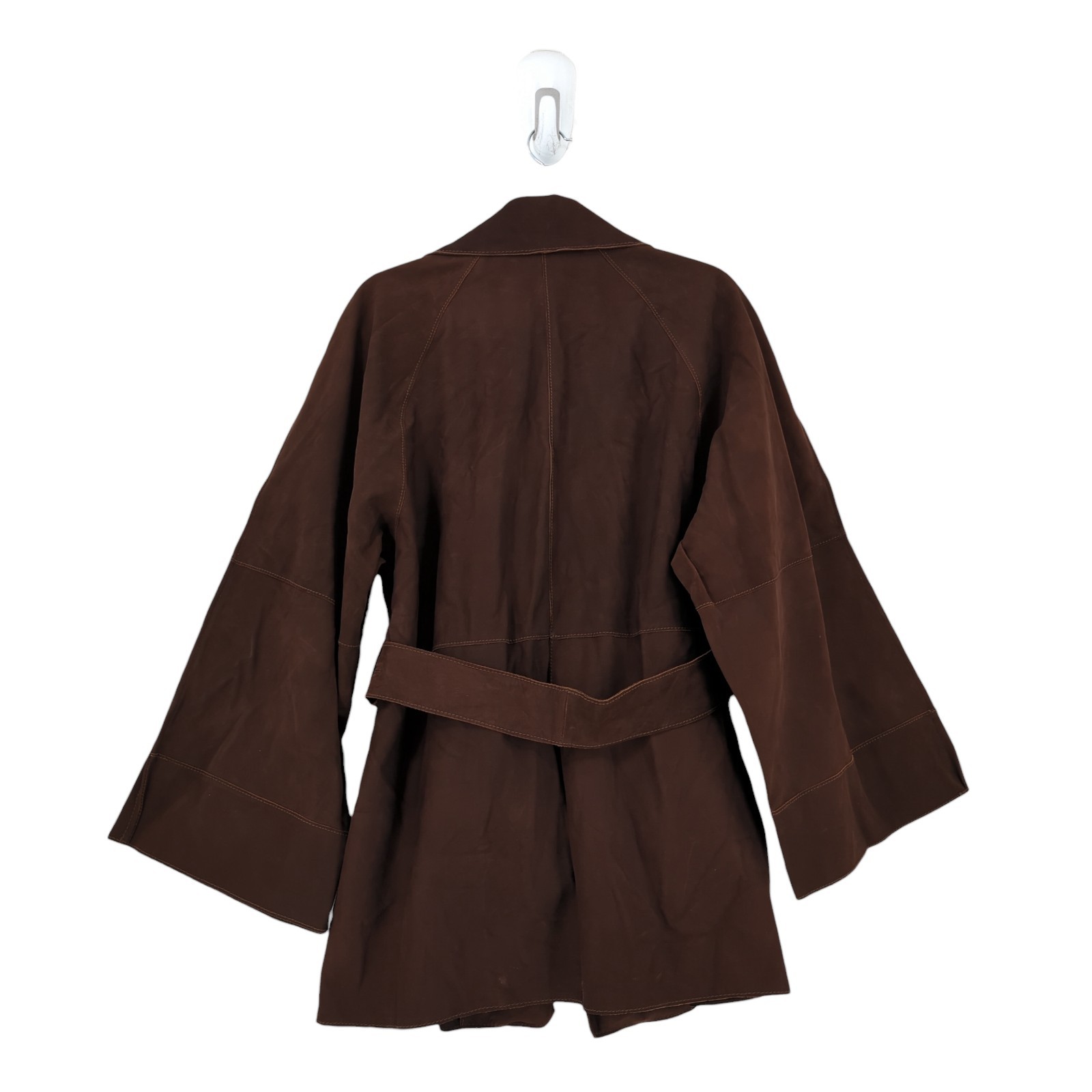 Zara Women M Suede Leather Trench Coat Brown 3461/763/700 Oversized Jacket NEW image 9