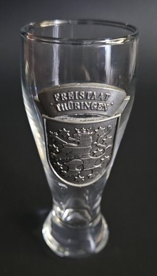 German Shot Glass With Pewter Crest Freistaat Thoringen 2 oz Vintage