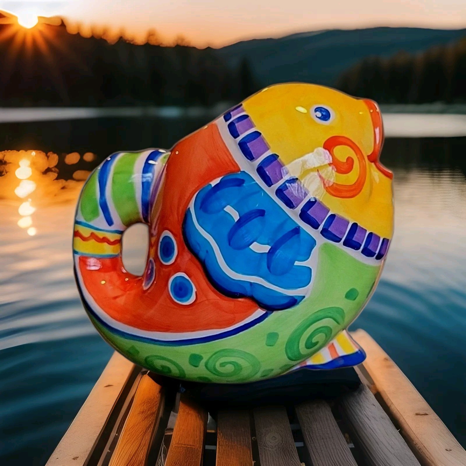 Mexican Vintage Hand-painted Ceramic Fish Planter by Potter & Smith 