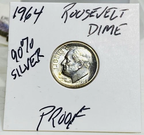 1964 PROOF Roosevelt Dime - 90 % Silver - Great Luster - CHEAP Shipping!