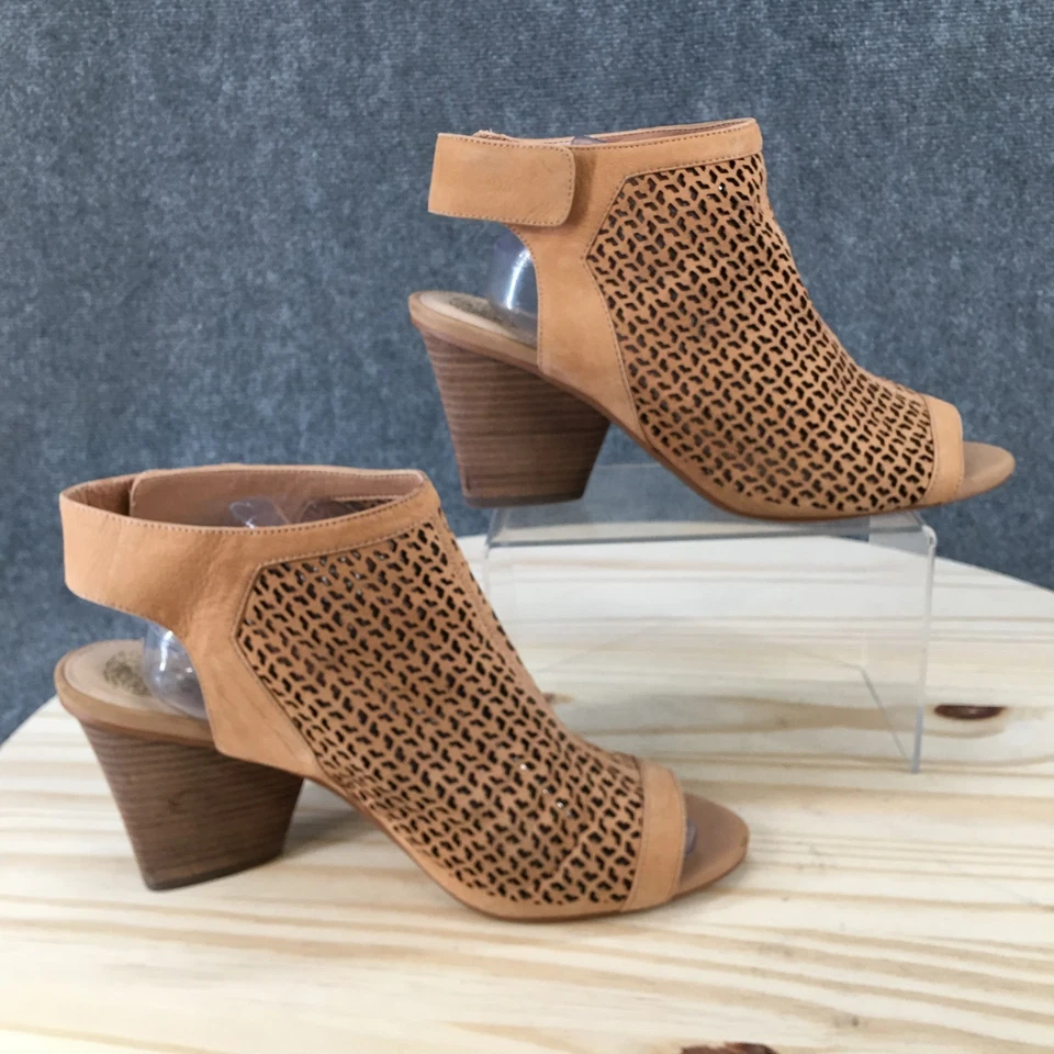 Vince Camuto Sandals Womens 11 Wide Dastana Ankle Strap Brown Leather Peep Toe - Image 2 of 4