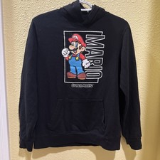 Super Mario Boys Black Mario Sweatshirt With Front Pocket Hoodie Jacket Size XL