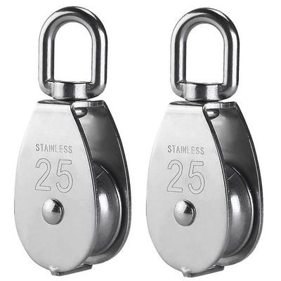 2Pcs M25 Single Pulley Block 304 Stainless Steel Swivel Cable Pulleys Wheel f...