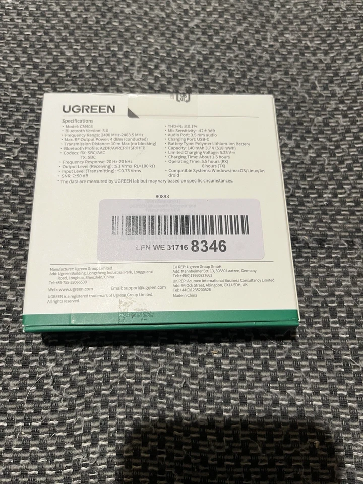 UGREEN Ricevitore Trasmettitore Bluetooth, Adattatore Bluetooth Aux Wireless 3.5mm - Immagine 3 di 3