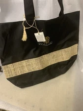 Palafitos El Dorado Maroma Resort Tote Bag Black Eco-Friendly Jute Accent Beach