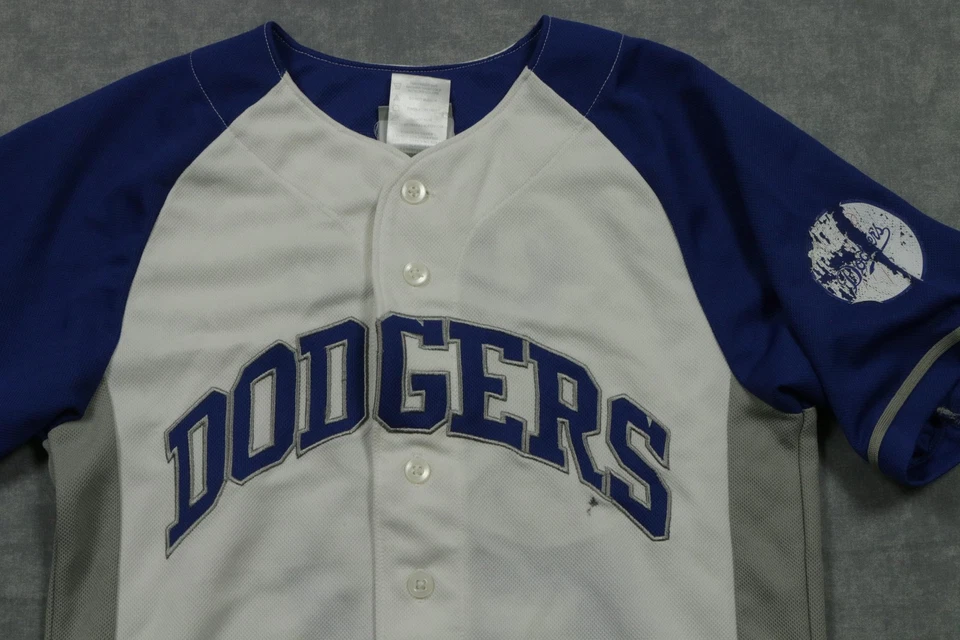 Los Angeles Dodgers Jersey Youth 8 Blue White MLB Baseball Matt Kemp 27 Button - Image 2 of 4
