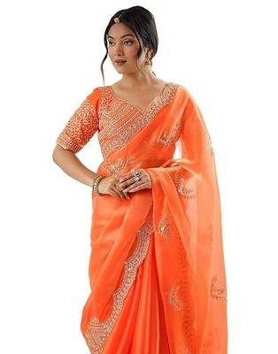 Women's Tissue Soft Silk Embroidered Saree With Unstitched Blouse Piece