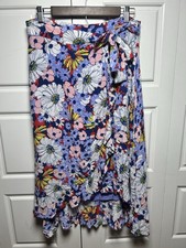 Anthropologie Maeve Sybil Floral Wrap Skirt S Blue Ruffle Hem Cottagecore Boho