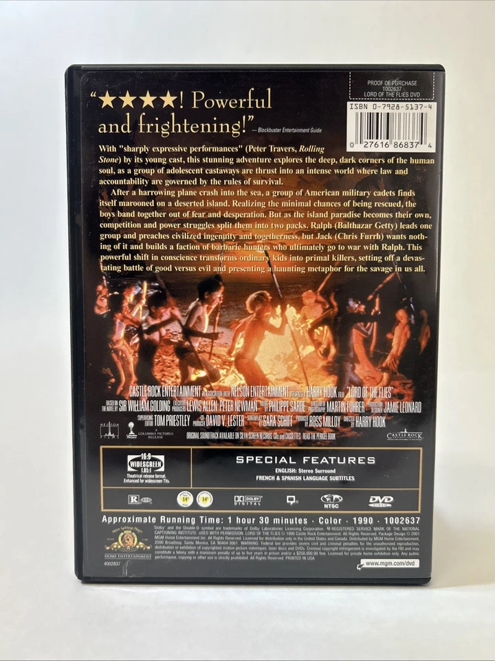 Lord of the Flies 1990 (DVD Region 1) MGM, Mint Disc, Tested! - Image 2 of 4