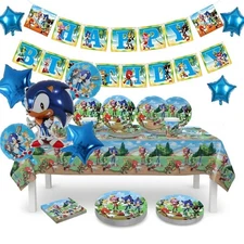 Sonic Hedgehog Birthday Party Supplies Set Plate Napkins Banner Tableware Kit