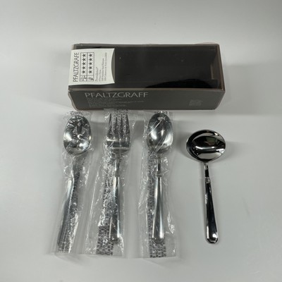 Pfaltzgraff PROVIDENCE Glossy Stainless Flatware 4 Piece Hostess Serving Set NIB