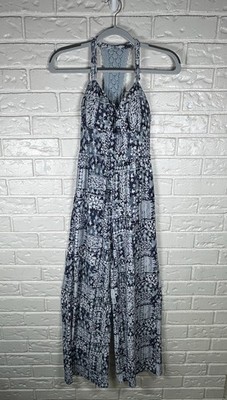 Derek Heart Size S Blue Boho Patchwork Print Wide Leg Jumpsuit Padded Bra