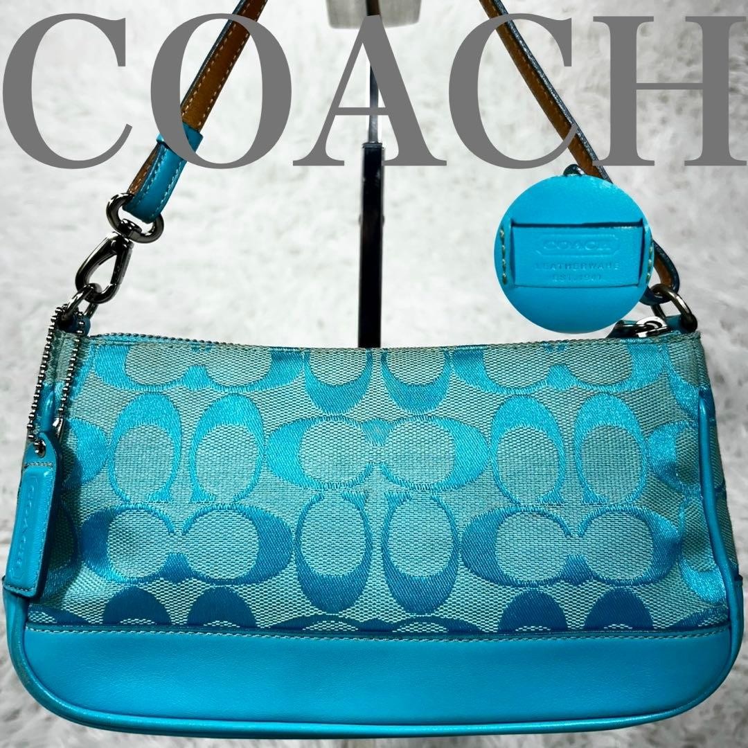 Coach Signature Demi mini Pouch Hand Bag Canvas Leather All Light