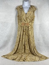 Lauren Ralph Lauren Dress Womens 12 Brown A-Line Sleeveless Chain Print Midi New