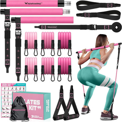 Pilates Bar Kit with Resistance Bands, Multifunctional Pilates Bar for Women & M