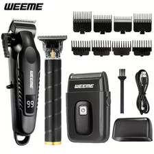 Professional Hair Clippers for Men, Cordless Barber Clippers  Trimmer Set BLACK