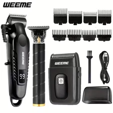 Professional Hair Clippers for Men, Cordless Barber Clippers & Trimmer Set BLACK