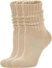 Women's 3-Pack Retro Cotton Crew Socks Cozy Chunky Ribbed Slouch Style Size 5-11