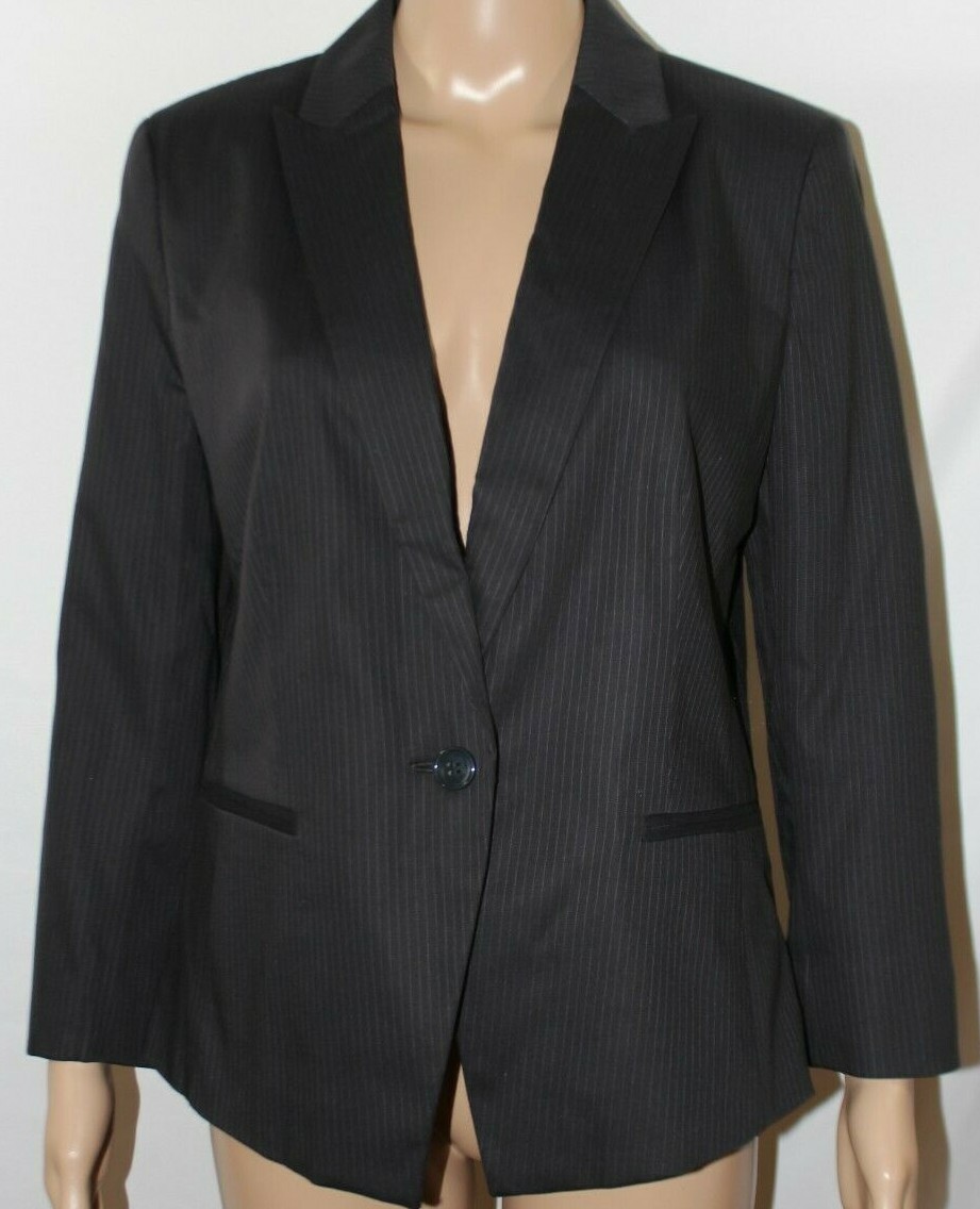 Ann Taylor Black Blazer Jacket Pinstripes Pockets Lined 3/4 Sleeves NWT 12P