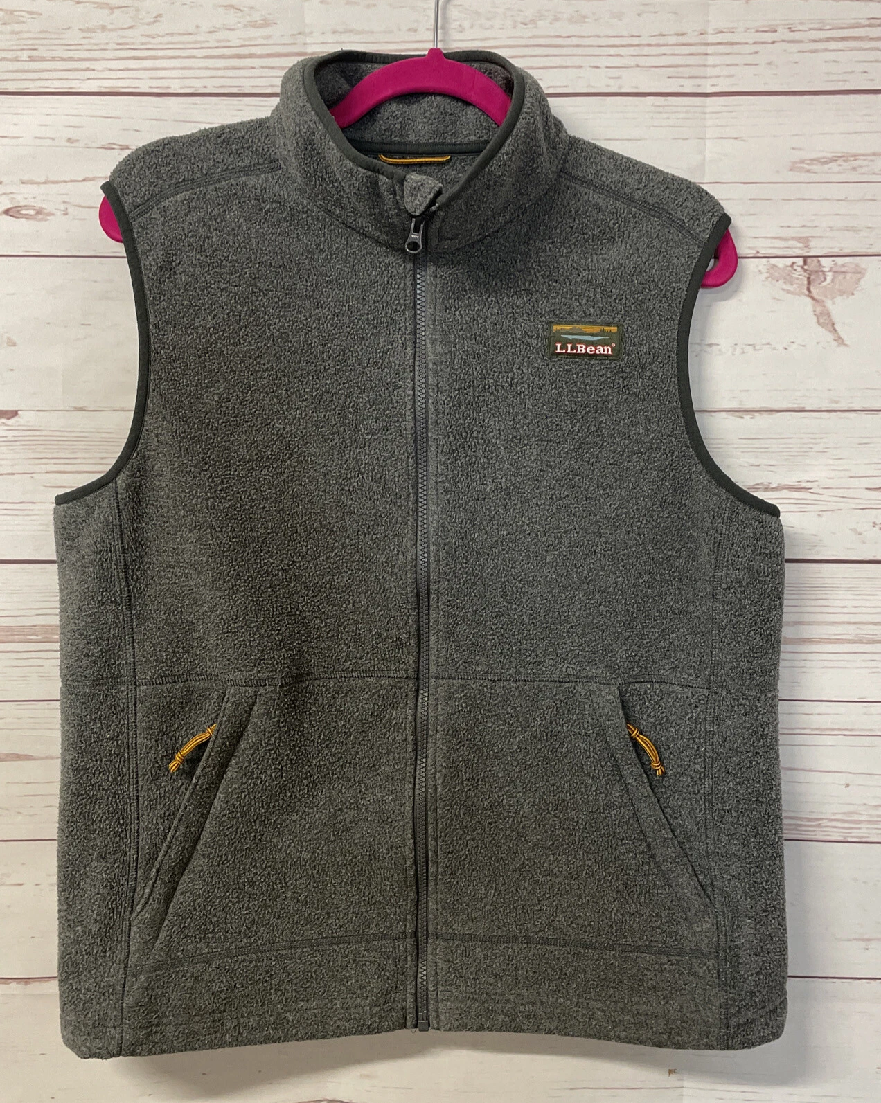 LL Bean Gray Vest Pullover Full Zip Outdoors Fleece Mens Medium Fast Ship