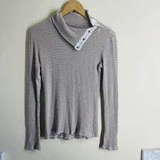 Dolan Left Coast Anthropologie Striped Snap Turtleneck Beige size S