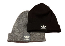 2 Adidas Fold Grove Beanies: Men Team Issue 1 Black and 1 Gray Climawarm Knit