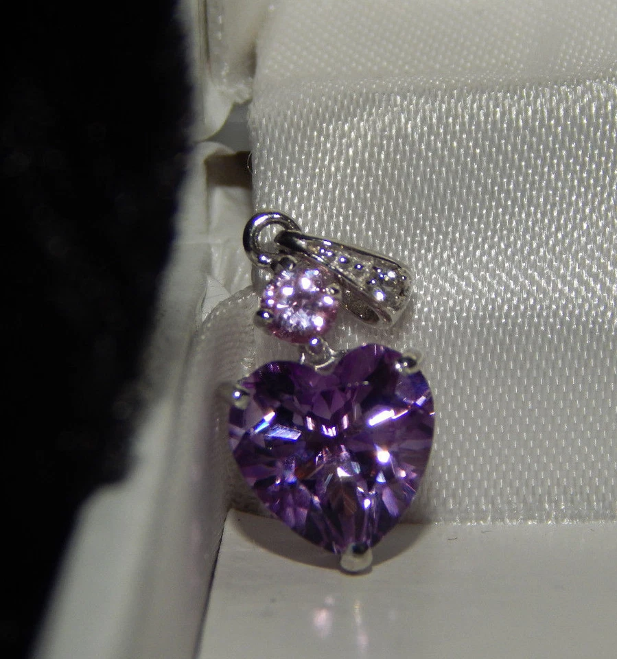 Colgante Corazón Amatista Púrpura Plata de Ley 925 Rosa Blanca Piedra Foto 2 de 4