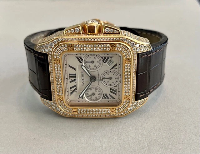 Cartier Santos 100XL Chrono Roségold mit Diamantbesatz