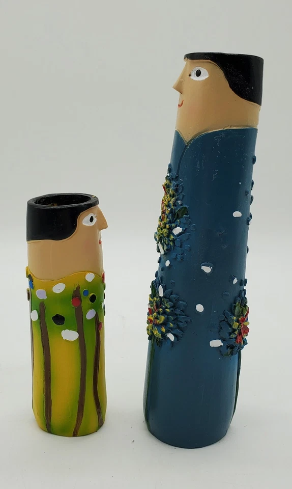 "Lote de 2 jarrones Spring Family Bud decoración hogar patio 4"" y 8"" resina pintada" Foto 2 de 4