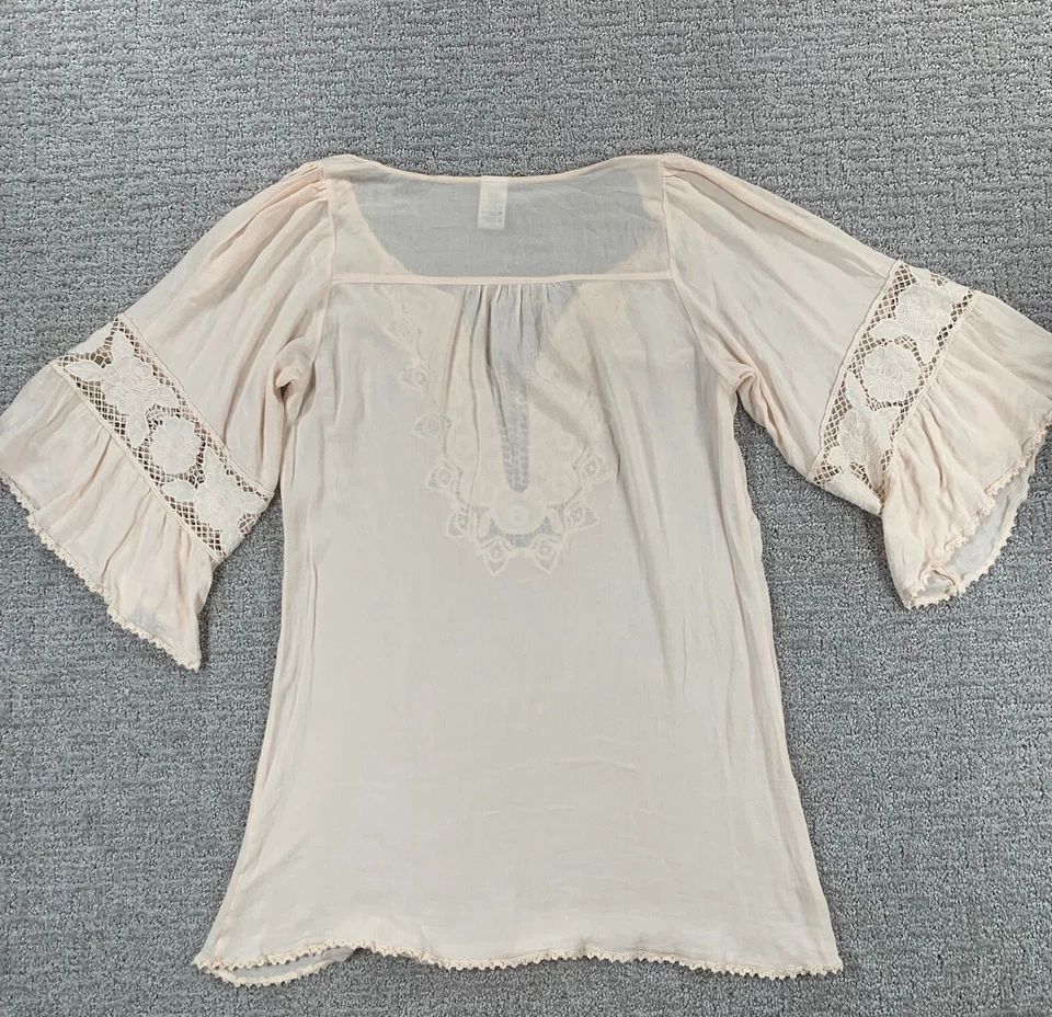 Túnica ligera L Space Cover Up pequeña S bordada en crema manga 3/4 para mujer Foto 2 de 4