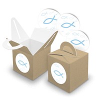 Itenga 25X WüRfelbox Braun Griff Sticker Fisch Hellblau Kommunion Konfirmation