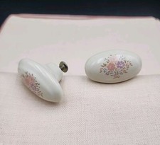 Set Of 2 Ceramic Oval Pulls Cream W/ Flower G...