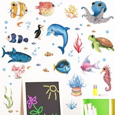 Marine Life Wall Stickers Home Decoration Bathroom Cartoon Stickers Waterproof