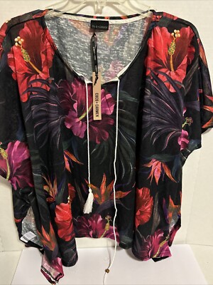COCO + CARMEN  One Size Pullover Floral Blouse Top Knit Oversized  Top NEW