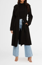 BASSIKE Wool Linen Relaxed Trench Black Winter Coat Size 12 AU Preloved
