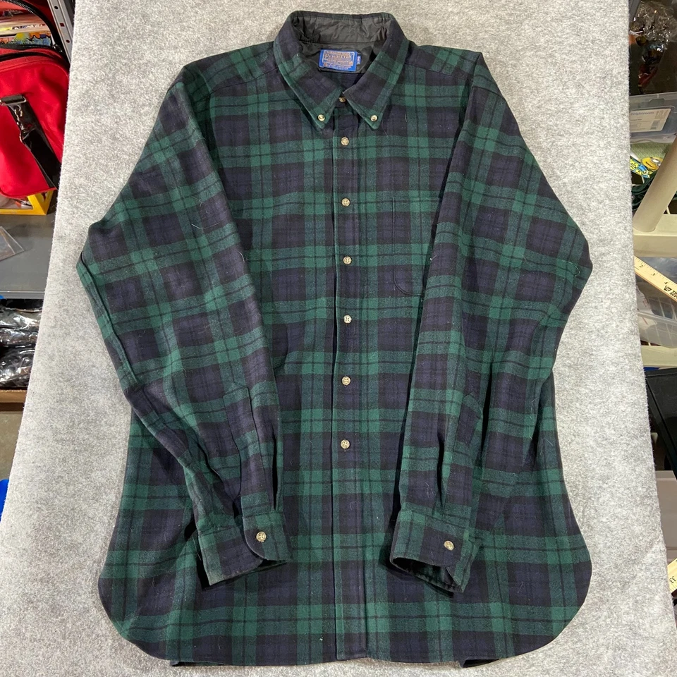 Vintage Pendleton Plaid Shirt Button XL USA Made 70s Black Watch Tartan Mens Lng - Image 2 of 4