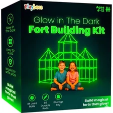 Playbees Glow in The Dark Fort Building Kit – 130 PCS STEM Toy for Kids Ag