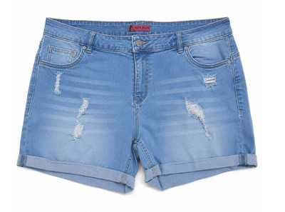 Wax Jean Distressed Denim Shorts Light Wash Rolled Hem Stretch Denim