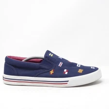 Sperry Mens Striper II Size 11.5W Navy Nautical Flag Slip On Canvas Sneakers