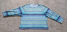 Lands End rash guard long sleeve swim top aqua blue yellow striped plus 1X