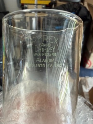 Vintage Pyrex Glass ALADDIN Lox-On Oil Lamp 12 1/4'' CHIMNEY GLOBE 2 5/8'' Fitter