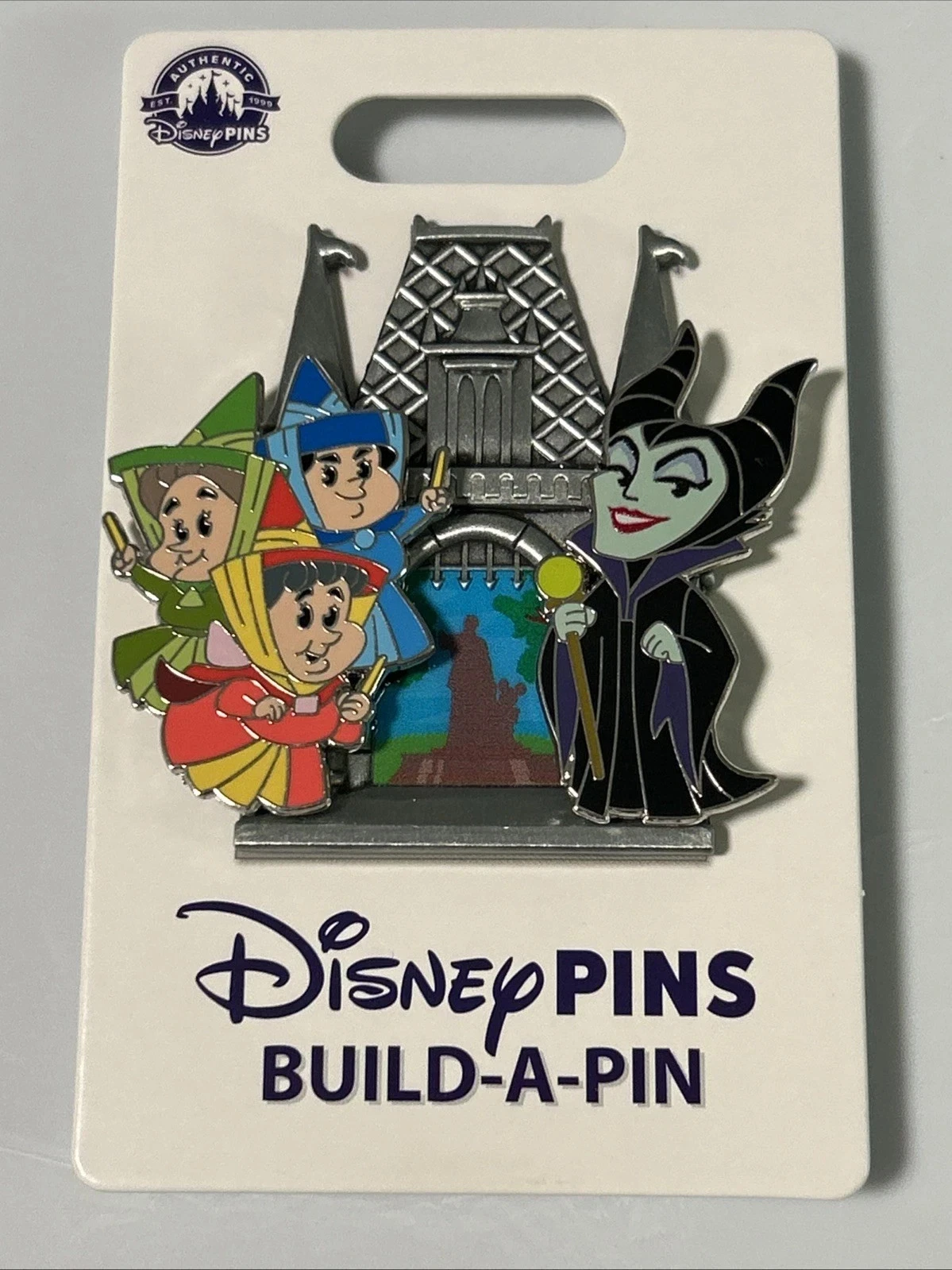 Disney Build A Pin Sleeping Beauty Castle Maleficent and Good Fairies NEW
